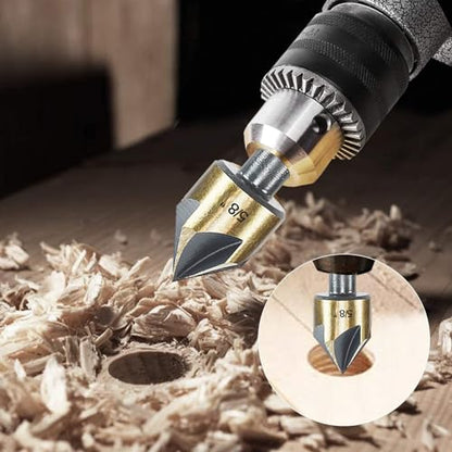 Countersink Drill Bit Set, 5 Pieces High Speed Steel 82 Degree 5 Flute 6mm Shank Mill Cutter Bit Countersink in Sizes 3/8" Set with Carrying Case. - size: 3/8''