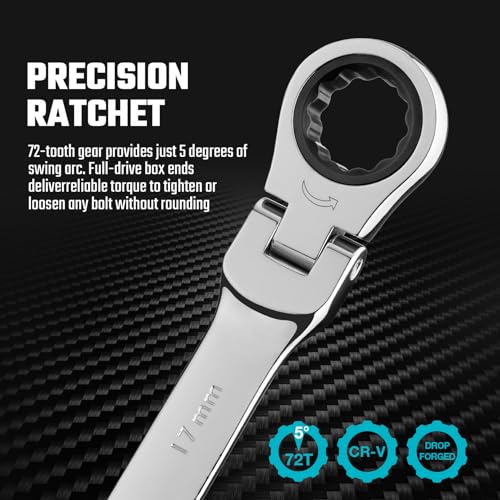 DURATECH 9-Piece Flex-Head Ratcheting Wrench Set, Metric
