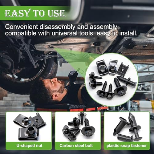 mxuteuk 100PCS U-Nut Clips & Hex Head Automotive Body Fender Bolts Kit,M4.2/M6/1/4/M8 Automotive Bolt for Most Cars Fender,Engine Undertray Cover, Engine Cover & Bumper Fender Liner - color: M4.2 M6 M8 1/4" Kit