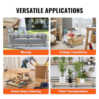 VEVOR Hardwood Furniture Moving Dolly, 30 in. x 18 in. 4 x 3 PP Swivel Casters, Heavy Duty Wooden Mover Dollies, Moving Cart with Wheels for Heavy Furniture, 1000 lbs. Capacity, Two Pack - size: 30 in. x 18 in