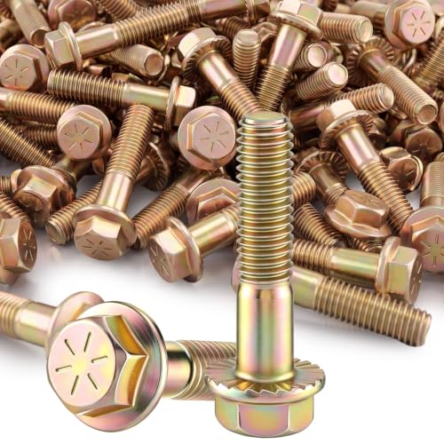 Shimeyao 50 Pcs 3/8-16 x 1-3/4" Grade 8 Hex Flange Bolts Yellow Zinc Plated Coarse Thread Alloy Steel Fasteners, Heavy Duty Hex Head Flange Screws for Automotive, Machinery, Trailer and RV, Repair - size: 3/8-16 x 1-3/4"
