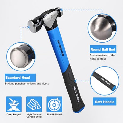 Real Steel Ball Peen Hammer 16oz, Jacketed Graphite Metalworking Tool Forged Steel Head Ball Pein Hammer 0504 - size: 16 ounce
