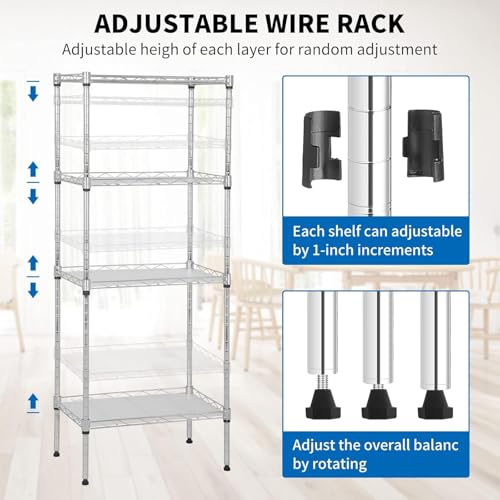 Meet perfect 4-Tier Wire Shelving Unit, 600 lb, 18x12x44 in, Chrome - color: Chrome, size: 4-Tier, 44"H × 18"W × 12"D