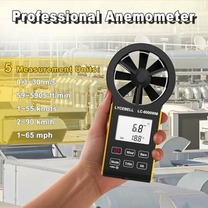 7-in-1 Anemometer Handheld CFM Meter for Wind Speed, Atmospheric Pressure, Wind Chill, Temperature, Humidity, Altitude, Dew Point Temp, Digital Air Flow Wind Gauge HVAC Outdoor Weather Meter