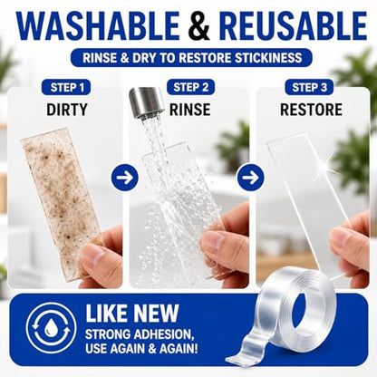 Double Sided Tape Heavy Duty, Nano Clear Mounting Tape, Picture Hanging Poster Carpet Tape for Walls, Dorm Office School Outdoor, Removable Adhesive【1 Rolls】（9.85FTx1.2in - size: 9.85 Feet