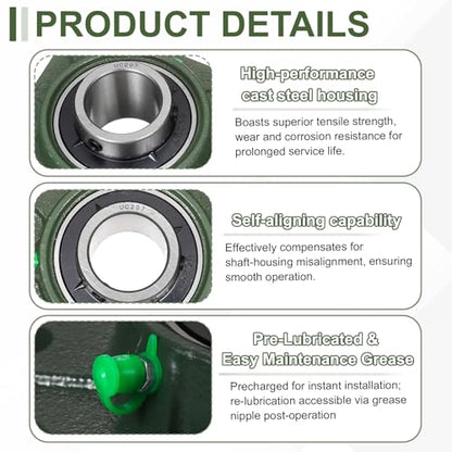uxcell UCF207 Pillow Block Bearings, 35mm Bore Self Alignment, Solid Cast Iron Base, Chrome Steel Square Flange Mounted Pillow Block Ball Bearing, (ABEC3) - size: UCF207 (35mm)