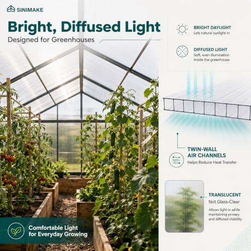 Sinimaka 10-Pack Polycarbonate Greenhouse Panels, 4 x 2 ft, 0.24 in 6mm Twin-Wall Sheets, UV-Coated Translucent Roof Replacement for Greenhouses and Cold Frames - size: 4' x 2' x 0.24'' 10Pack
