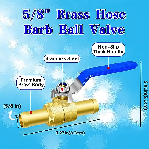 5/8'' Heater Hose Shut Off Ball Valves, 2Pcs Brass Barb Shut Off Ball Valves, 5/8'' PEX Shut Off Valves for Heater Hose, with 4Pcs Stainless Steel Clamps, Use for Water, Oil, Gas, Fuel line Fittings - size: 5/8 Inch