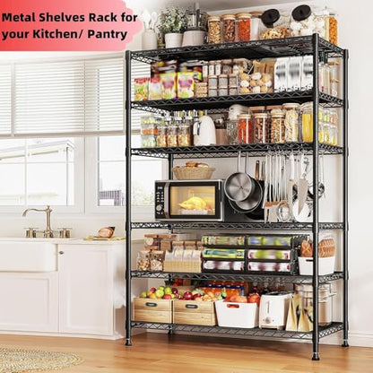 REIBII 75''H 6 Tier Wire Shelving,1800LBS Storage Shelves,Kitchen,Pantry - color: Black, size: 75"H x 35.5"W x 18"D 6 Tier