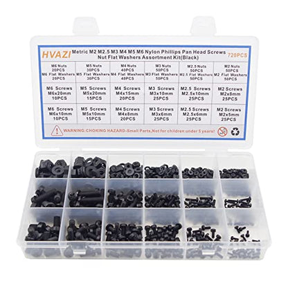 Metric M2-M6 Black Nylon Phillips Pan Head Screws, Nuts & Washers Kit - color: Black-M2M2.5M3M4M5M6
