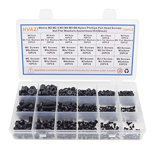 Metric M2-M6 Black Nylon Phillips Pan Head Screws, Nuts & Washers Kit - color: Black-M2M2.5M3M4M5M6