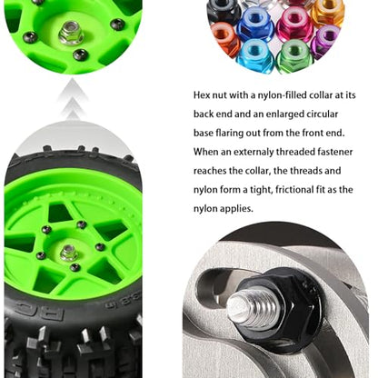 4Pcs M4 Flange Nuts Aluminum, M4-0.7mm Hex Flange Nylon Insert Lock Nuts for 1/10 Scale RC Car Traxxas Slash 4x4 2WD Stampede VXL Rustler VXL HPI Redcat Axial Racing Truck Buggy Crawler Wheels - color: Purple, size: 4Pcs