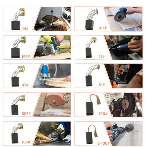 Electric Motor Carbon Brushes 60 Pcs 10 Different Sizes for Replacement Repair Power Tool Part