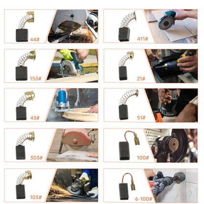 Electric Motor Carbon Brushes 60 Pcs 10 Different Sizes for Replacement Repair Power Tool Part