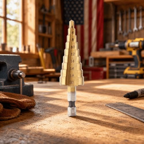 HSS 4241 Titanium Coated Step Drill Bit, 1/4 Inch Hex Shank Hole Cutter, 4-22mm/4-20mm for Thin Metal, Aluminum, PVC, Wood(4-20Bit) - size: 4-20Bit