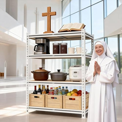 White 72"h *40.12"w*18"d Storage Shelves Shelving: Adjustable Metal+Wood 5-Heavy-Duty-Shelf (Unit)-Rack Industrial Utility Household Organizer/Systerm for Kitchen Pantry/Bedroom/Garage/Closet - size: 5T-72"H×40.12"W×18.9"D