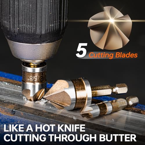 Matework 6Pcs Countersink Drill Bit Set, M2 Cobalt HSS 1/4" Hex Shank - size: M2 Cobalt