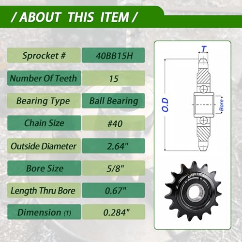 #40 Idler Sprocket 15 Tooth 5/8" Bore with 6202 Bearing Black Oxide Chain Tensioner for Mini Bike Go-Kart High Speed Conveyor Industrial, Hardened Steel - size: 15tooth, style: 5/8‘’bore size