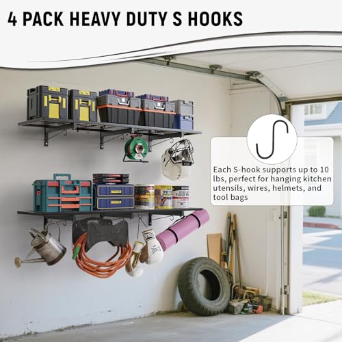 Garage Wall Shelves, 46"X12.5" Garage Shelving Wall Mounted, Heavy Duty Shelf Storage Rack with 4 Hooks, Black Organizer Floating Metal Shelf 160 LBS Capacity for Office, Basement, Laundry Room - size: A-1 PACK