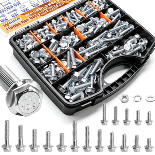 weideer 400PCS Metric Flange Bolt Assortment,M6x1.0 M8x1.25 M10x1.5 Metric Bolt Assortment,Grade 8.8 Alloy Flange Hex Nuts and Bolts Kit (12mm-45mm) - color: Silver, size: 400 pcs (M6, M8, M10)