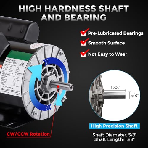 Garvee 5 HP SPL Air Compressor Motor, 3450RPM 184T Frame Electric Motor, 230V, 1.88" Shaft Length, 7/8" Keyed Shaft, Dual CW/CCW Rotation for Air Compressor General Purpose Equipment - size: 5HP 7/8" Shaft