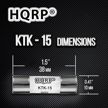 HQRP 2-Pack KTK-15 Midget Fast-Acting Digital Multimeter Fuse 15 A 600V 100kA IR Replacement for Bussmann KTK15, Limitron KTK-15A, Littelfuse KLK15 Compatible with Fluke P/N 892583, 3478712, Tektronix