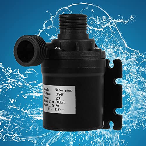 Zerodis DC 24V Solar Water Circulation Pump, Quiet Brushless Motor, Submersible, Black, Industrial, 800L/H, 5M Head, ABS Plastic
