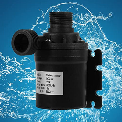 Zerodis DC 24V Solar Water Circulation Pump, Quiet Brushless Motor, Submersible, Black, Industrial, 800L/H, 5M Head, ABS Plastic