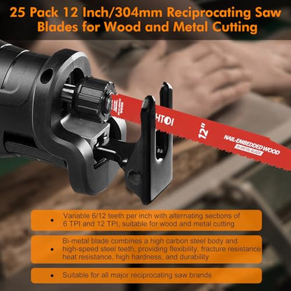 25 Pack 12 Inch 6/12 Tpi Reciprocating Saw Blades for Nail-Embedded Wood - size: 12 Inch 6/12TPI