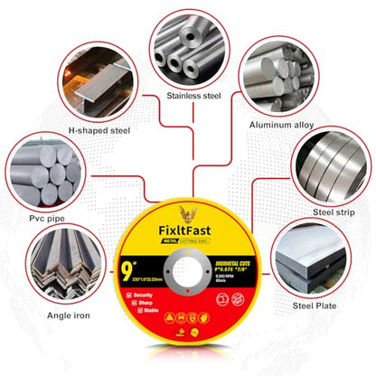 FIXLTFAST 9 x 0.075 x 7/8" Metal & Stainless Steel Cut Off Wheel -10 PCS - size: 9