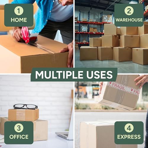Zuvo Heavy Duty Tape Gun and Dispenser with 6 Clear Packaging Tapes. Clear Packaging Tape 44mm X 66m with Metal Tape Gun Dispenser for Moving Boxes,Warehouse Or General Packing Needs