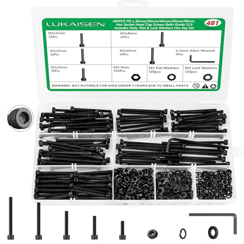 481PCS M3 Hex Socket Screw Assortment Kit, M3 x 30/35/40/45/50mm - size: M3 481pcs 3