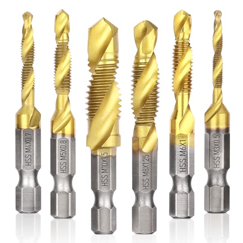 Drill Tap Set 6Pcs, Titanium Plated Combination Taps Drill Bit Set - size: 6 Pcs Metric Tap Set