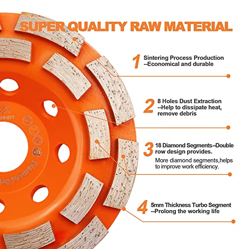 Concrete Diamond Grinding Cup Wheel,BRSCHNITT 4-1/2 inch Diamond Double Row Cutting Wheel for Grinding/Polishing/Cleaning Surface Grinding Granite, Concrete,Stone,Cement,Marble,Rock - size: 4-1/2"(115mm)