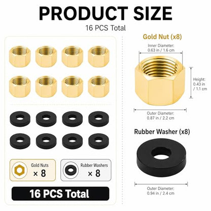 10 Pcs 3/8 Inch NPT Brass Pipe Caps with Rubber Washers, Female Pipe Plugs