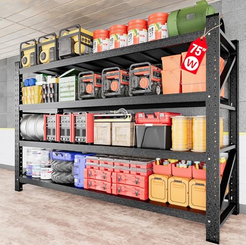 9000LBS Heavy Duty Garage Shelving Units,75" Wide & Deep Storage Shelves,Metal Garage Shelves,Large Storage Rack,Steel Shelf,Industrial Shelving for Shop,Warehouse,Basement,75" W x 24" D x 70" H - color: Matte Black, size: 75"Wx24"Dx70"H