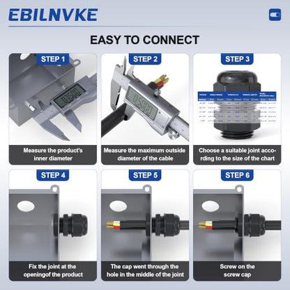 6 Pcs 1" NPT Cable Glands, IP68 Waterproof Nylon PA66 - size: 1" NPT 6PCS