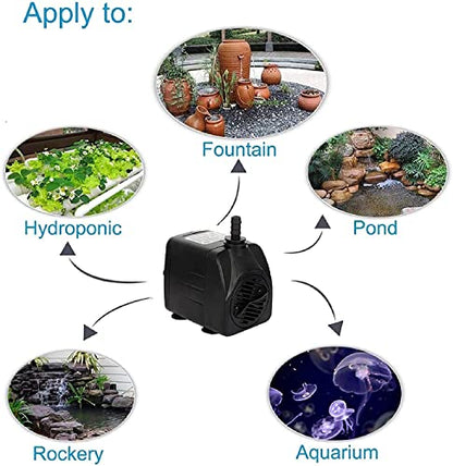 Zerodis DC 24V Solar Water Circulation Pump, Quiet Brushless Motor, Submersible, Black, Industrial, 800L/H, 5M Head, ABS Plastic