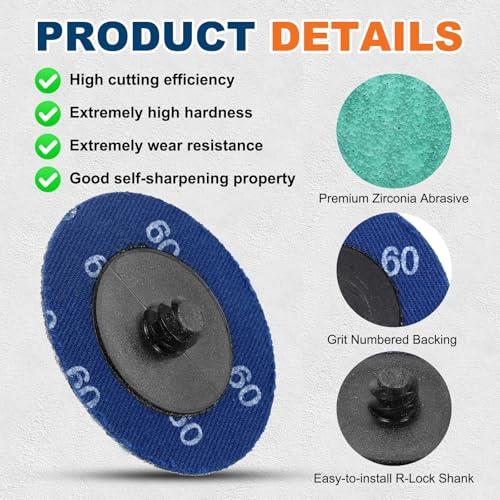 25 Pcs 2" 60 Grit Zirconia Quick Change Sanding Discs - size: 60 Grit