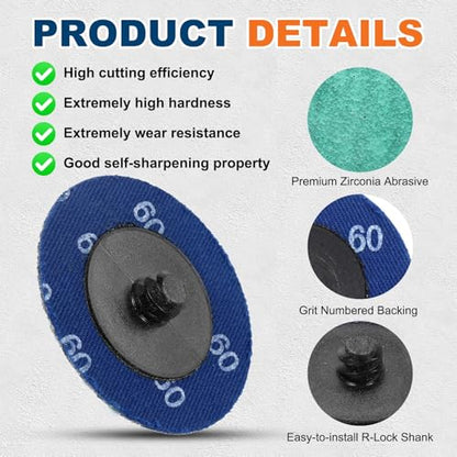 25 Pcs 2" 60 Grit Zirconia Quick Change Sanding Discs - size: 60 Grit