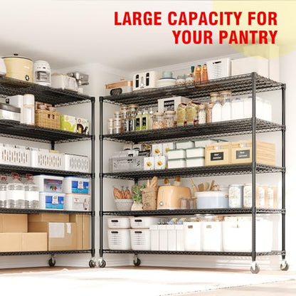 Garvee 5-Tier Storage Shelves Metal Shelving Units with Wheels for Garage - size: 59"D x 23.6"W x 82"H