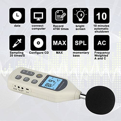 Decibel Meter, Professional Sound Level Meter with Backlight Display, USB Available SPL Meter 30 to 130dB, EC651 & ANSI S1.4 Standards A/C Weighted Sound Meter, Noise Meter with Records to 4700 - color: USB Version