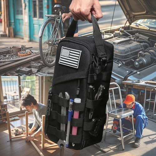 12-Inch Heavy Duty Small Tool Bag with D-Clip,Flag Patch & Shoulder Strap