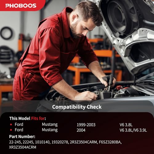 PHOBOOS Hydraulic Power Steering Rack and Pinion Fit for Ford Mustang - size: 22-245
