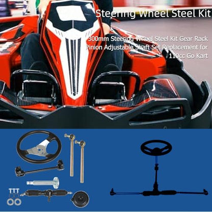 WFLNHB Steering Wheel Steel Kit Gear Rack Pinion Adjustable Shaft Set Replacement for 110cc Go Kart