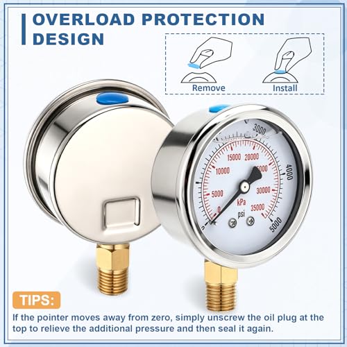 0-5000 Psi 6 Pcs Glycerin Liquid Filled Oil Pressure Gauge, White - color: White, style: 0-5000 Psi