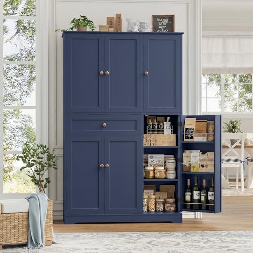 HOSTACK 68"H Kitchen Pantry Storage Cabinet with Doors & Shelves, Navy Blue - color: Navy Blue