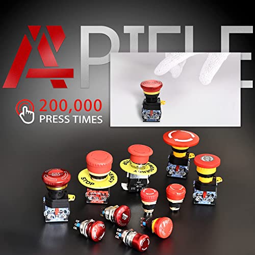 APIELE 22mm 1NO 1NC Red Metal Head Mushroom Emergency Stop Push Button Switch 600V 10 Amp (Type A) - size: Type A, style: Type A