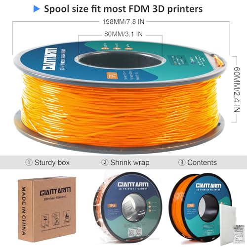 GIANTARM 95A TPU 3D Printer Filament 1.75mm, 1kg Spool, Orange, +/- 0.03mm - color: Tpu-orange New