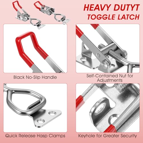 2 Pack 4003 Toggle Latch Clamp, 304 Stainless Steel Adjustable Toggle Latches With Lock Hole, High Loading Capacity Heavy Duty Toggle Clamp for Smoker Lid Jig, ToolBox Case